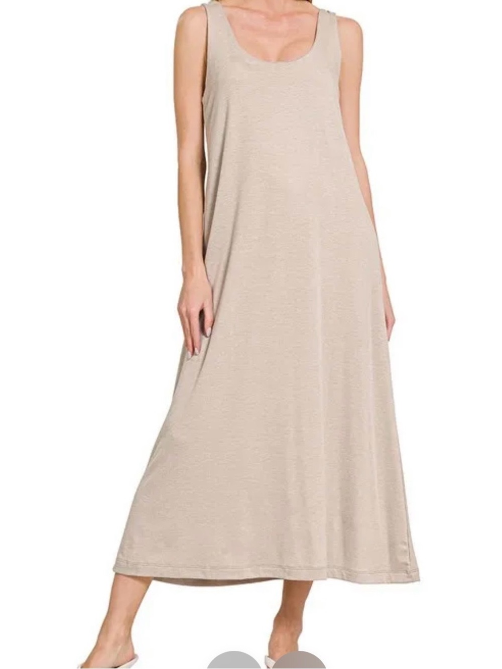Zenana Outfitters Taupe scoop neck twisted strap midi dress. NWOT